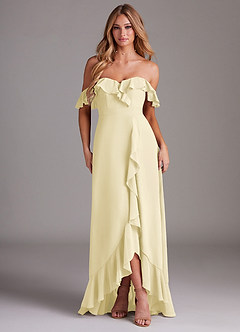 Azazie Lyra Bridesmaid Dresses Lemon Sorbet A-Line Chiffon Convertible Dress image1