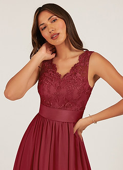 Azazie Gertrude Brautjungfernkleider A-Linie Spitze Chiffon Kleid Granatapfelrot image6