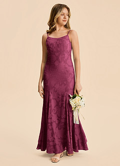 Azazie Lioren Junior Mulberry Mermaid Ruched Floral Burnout Dress image5