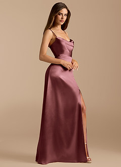 Azazie Erma Final Sale Vintage Mauve A-Line Side Slit Metallic Satin Dress image6