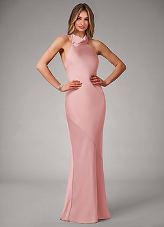 Azazie Velli Suknie dla druhen Syrena Wysoka Kołnierz Satyna elastyczna Do ziemi Sukienka image1