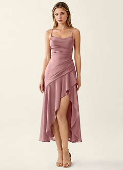 Heloise Dusty Rose Satin Lace Up Back Summer Midi Dress