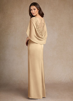 Azazie Hera Mother of the Bride Dresses Champagne A-Line Lace Stretch Satin Dress image3