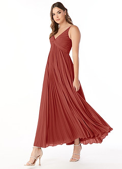 Azazie Raychelle Brautjungfernkleider A-Linie V-Hals Chiffon Kleid Terrakotta image4