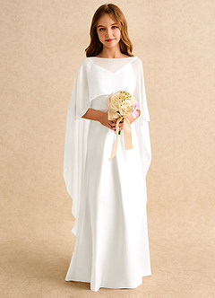 Azazie Fishie Junior Formal Flower Girl Dresses Ivory A-Line Matte Satin Dress image3