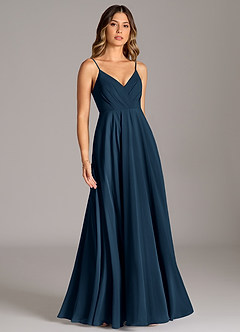 Azazie Amani Bridesmaid Dresses Dark Navy A-Line Pleated Chiffon Dress image12