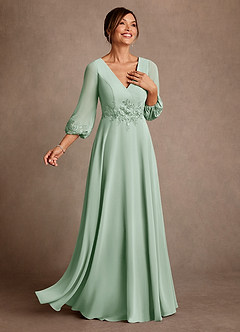 Azazie Yorba vestidos de madre de la novia Vestido de Agave de Gasa de Corte en A con Encaje image2