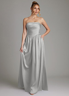 Azazie Zena Brautjungfernkleider A-Linie Schulterfrei Stretch-Satin Kleid Silber image1