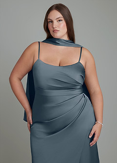 Azazie Calandra Bridesmaid Dresses Twilight Sheath Pleated Stretch Satin Dress image8