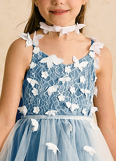 Azazie Darlina Robe Demoiselle D'honneur Fillette Robe Princesse en Tulle Dentelle Ivoire Bleu Acier image10