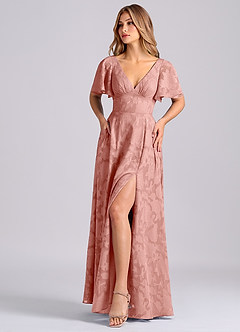 Azazie Kimber Jurken voor bruidsmeisjes Jurk van Bloemen Burn-out met A-Lijn met Zakken Rozet image6