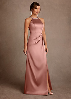 Azazie Lawrence Mother of the Bride Dresses Rosette A-Line Pleated Stretch Satin Dress image4