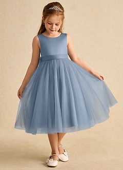 Azazie Winnie Flower Girl Dresses Dusty Blue Ball-Gown Bow Tulle Dress image2