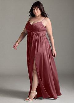 Azazie Alia Robes de demoiselle d'honneur Robe Trapèze en Satin extensible Plissée Rose Du Désert image13