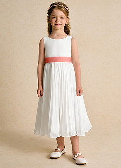 Azazie Margot vestidos de niña de las flores Vestido Marfil Rosa Salmón de Gasa de Línea A con Plisado image6