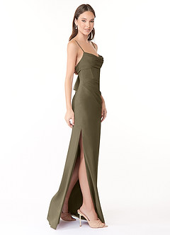 Azazie Mai Vestidos de damas de honor Vestido de Verde Sauce de Gasa de Corte Recto con Plisado image3