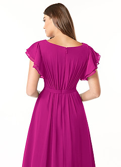 Azazie Daphne Bescheidene Brautjungfernkleider A-Linie Gekräuselt Chiffon Bodenlänge Kleider image5