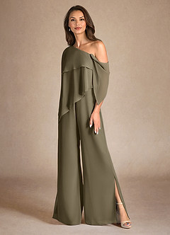 Azazie Halima vestidos de madre de la novia Vestido de Verde Sauce de Gasa de Mono/Traje de pantalón con Corte Lateral image6