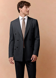 front Collins Charcoal Double Breasted Wool Blend Suit Jacket