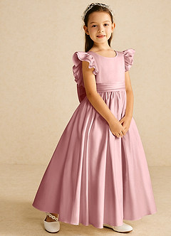 Azazie Piglette Flower Girl Dresses Dusty Rose A-Line Bow Matte Satin Dress image5