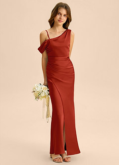 Azazie Madelyn Junior Osłona Zza ramienia Satyna elastyczna Długość podłogi Młodsza druhna Sukienka image4