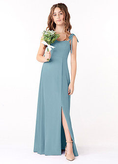 Azazie Rosey Junior Vestido de Azul Malhumorado de Gasa de Corte En A con Escote de Corazón image4