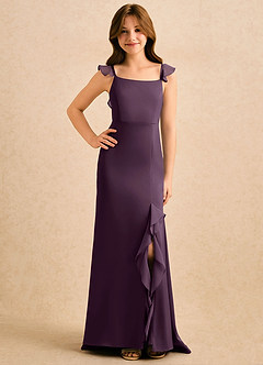 Azazie Novalie Girls Formal Flower Girl Dresses Plum Mermaid Bow Stretch Satin Dress image4