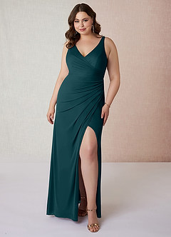 Azazie Leandra Bridesmaid Dresses Pine Mermaid V-Neck Pleated Mesh Dress image8