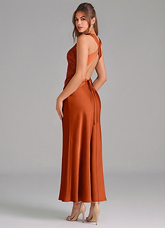 Azazie Evadne Abiti da Damigella Abito Tubino in Raso Elasticizzato Plissettato Paprika image2