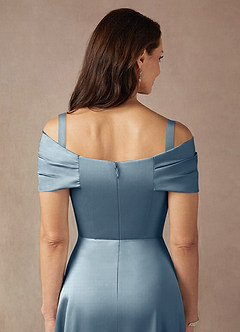 Azazie Amelia Mother of the Bride Dresses Dusty Blue A-Line Off the Shoulder Stretch Satin Dress image7