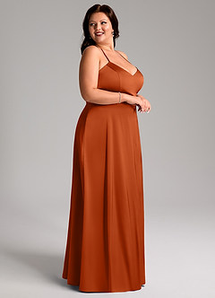 Azazie Mei Bridesmaid Dresses Burnt Orange A-Line V-Neck Stretch Satin Dress image14