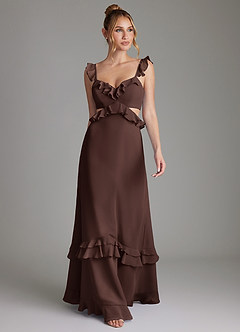 Azazie Malaya Vestidos de damas de honor Vestido de Ganache de Gasa de Corte en A con Corsé image4