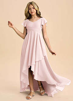 Azazie Caria Junior Blushing Pink A-Line Pleated Chiffon Dress image1