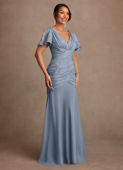 Azazie Jolene Abiti per la Madre della Sposa Abito Sirena in Burnout Floreale Plissettato Blu Polveroso image3