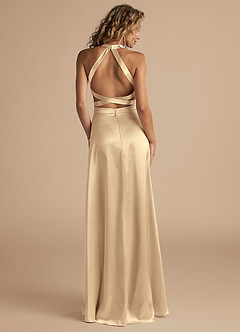 Azazie Clarice Bridesmaid Dresses Gold A-Line High Neck Metallic Satin Dress image2