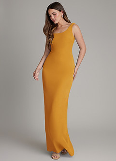 Azazie Hadley Robes de demoiselle d'honneur Robe Sirène en Mousseline de soie Plissée Caramel écossais image4