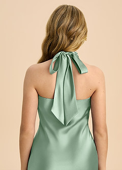 Azazie Chickie Junior 쉬스 주름진 스트레치 새틴 플로어 길이 주니어 신부 들러리 드레스 image6