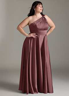 Azazie Charlize Bridesmaid Dresses Vintage Mauve A-Line One Shoulder Stretch Satin Dress image12
