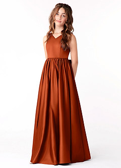 Azazie Hathaway Junior Paprika A-Line Bow Stretch Satin Dress image5