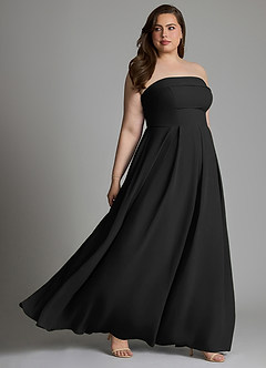 Azazie Lucienne At-home Try On Dresses Black A-Line Strapless Chiffon Convertible Dress image11
