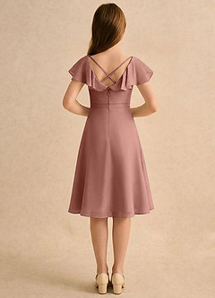 Azazie Narin Girls Formal Flower Girl Dresses Cedar Rose A-Line with Sleeves Chiffon Dress image2