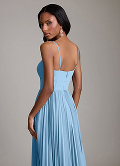 Azazie Akiko Abiti da Damigella Abito A-Line in Chiffon Scollo a Cuore Blu Acciaio image6