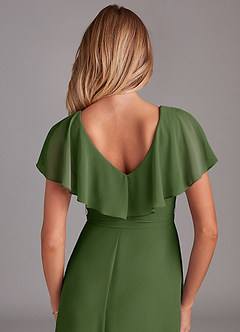 Azazie Lainey Bridesmaid Dresses Olive A-Line with Pockets Chiffon Dress image2
