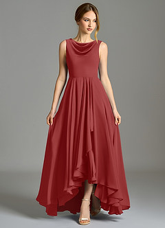 Azazie Wonderland Bridesmaid Dresses Rust A-Line Pleated Chiffon Dress image4