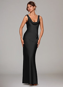 Azazie Rylina Bridesmaid Dresses Black Mermaid Stretch Satin Dress image3