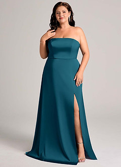 Azazie Wren Bridesmaid Dresses Ink Blue A-Line Strapless Stretch Satin Convertible Dress image10