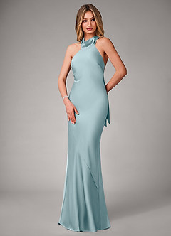 Azazie Velli Vestidos de damas de honor Vestido de Azul Malhumorado de Satén Elástico de Corte Sirena image3