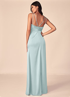Azazie Aqua Bridesmaid Dresses Mist A-Line V-Neck Pleated Stretch Satin Dress image2
