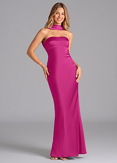 Azazie Lusinda Brudtärnklänningar Klä av Sjöjungfru i Stretch Satin Axelbandslös Fuchsia image3