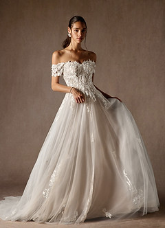 Azazie Rowe Vestidos de novia Vestido de Blanco Diamante Nude de Tul de Corte Princesa con Vestidos sin tirantes image3